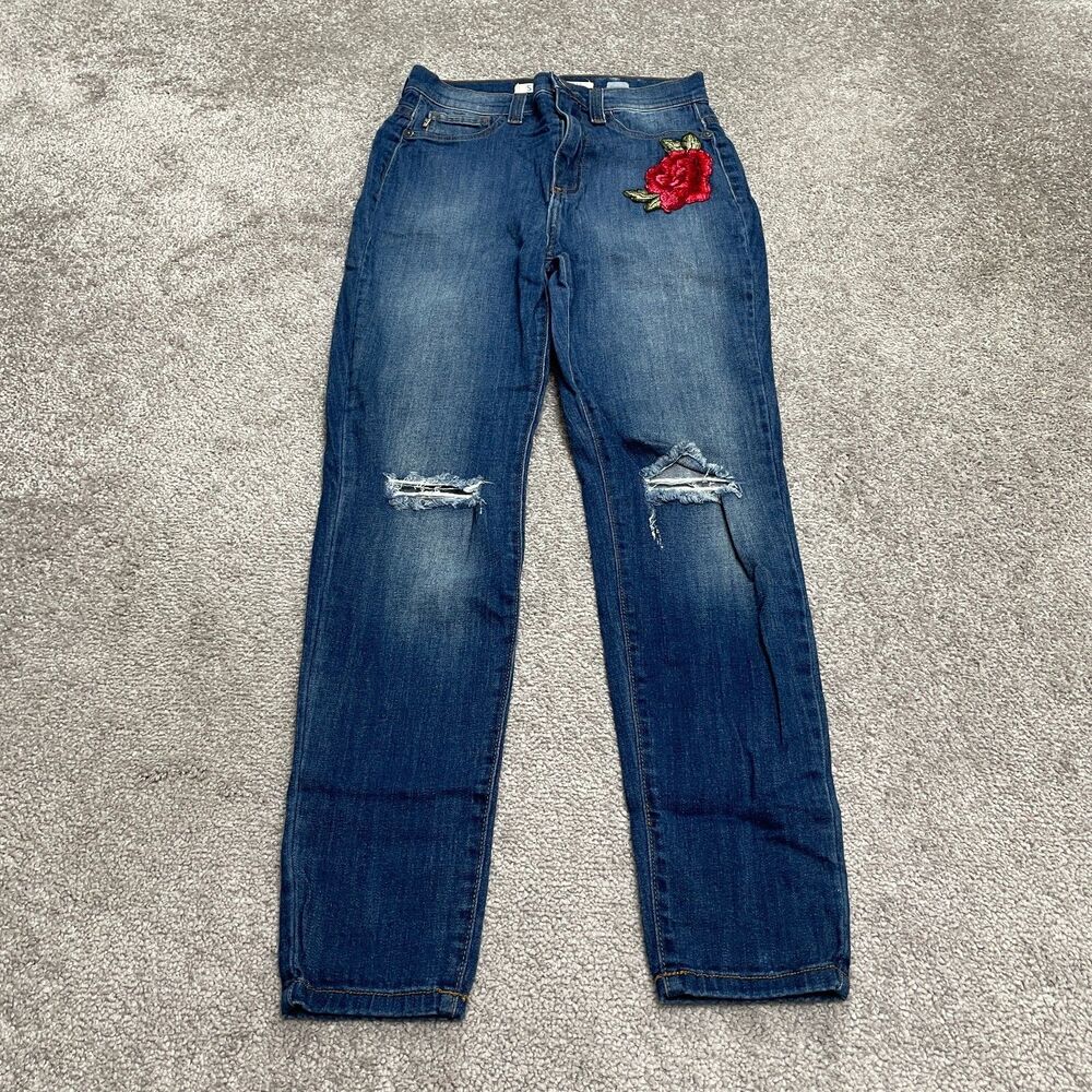 Sneak Peek Distressed Embroidered Denim Jeans Juniors 11 Blue High Rise 26x27